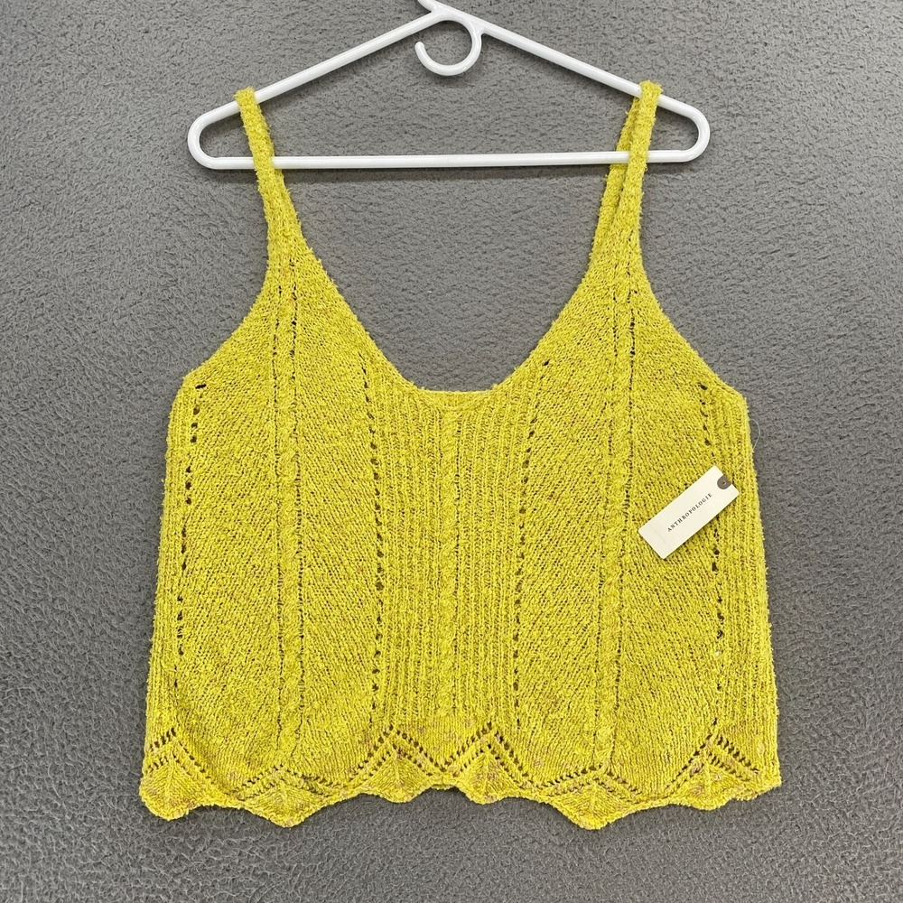 Anthropologie Sweater Tank Womens Small Pointelle Knit Oversized Yellow Beachy - Picture 1 of 13